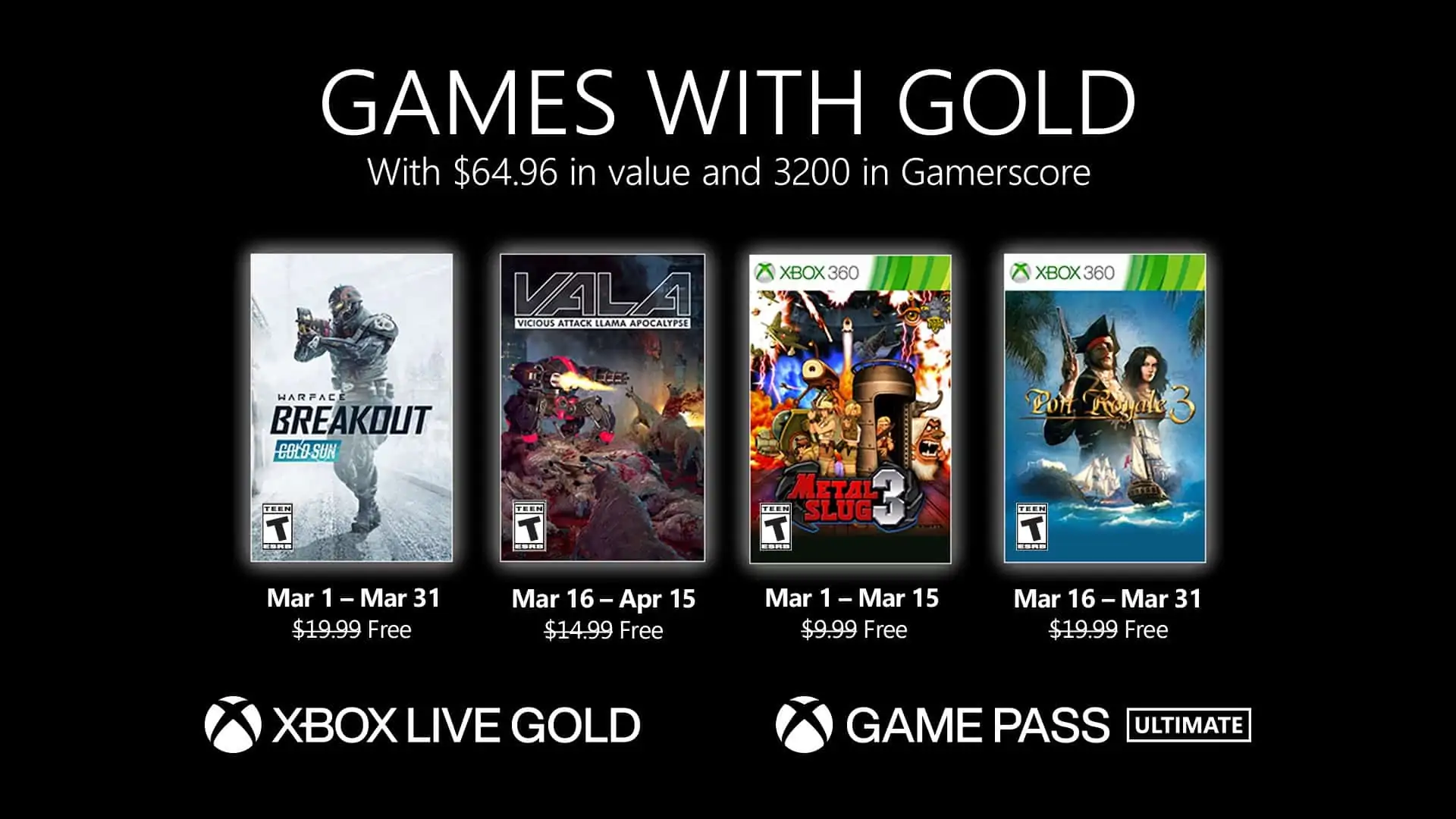 Jogos do Xbox Games With Gold de Março foram revelados!