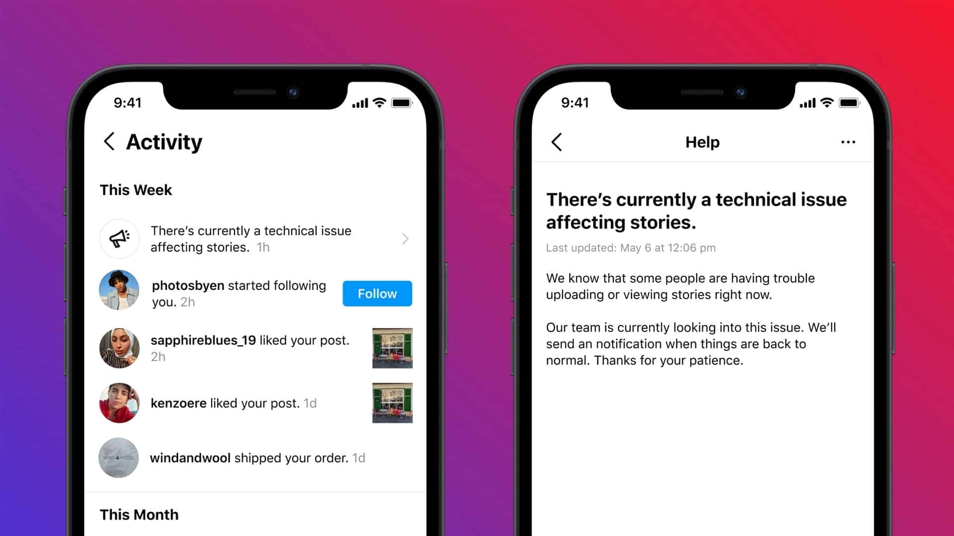 Instagram falhas serviço