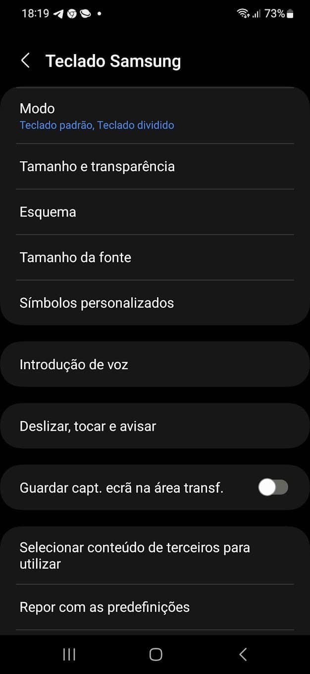 Smartphone Samsung Galaxy teclado